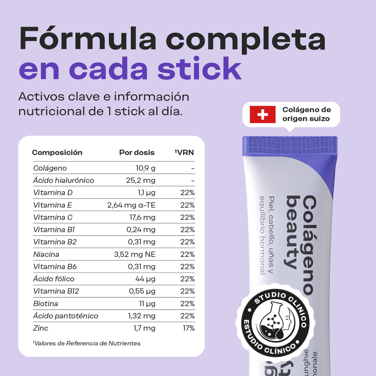 Sticks Beauty: activos clave e información nutricional