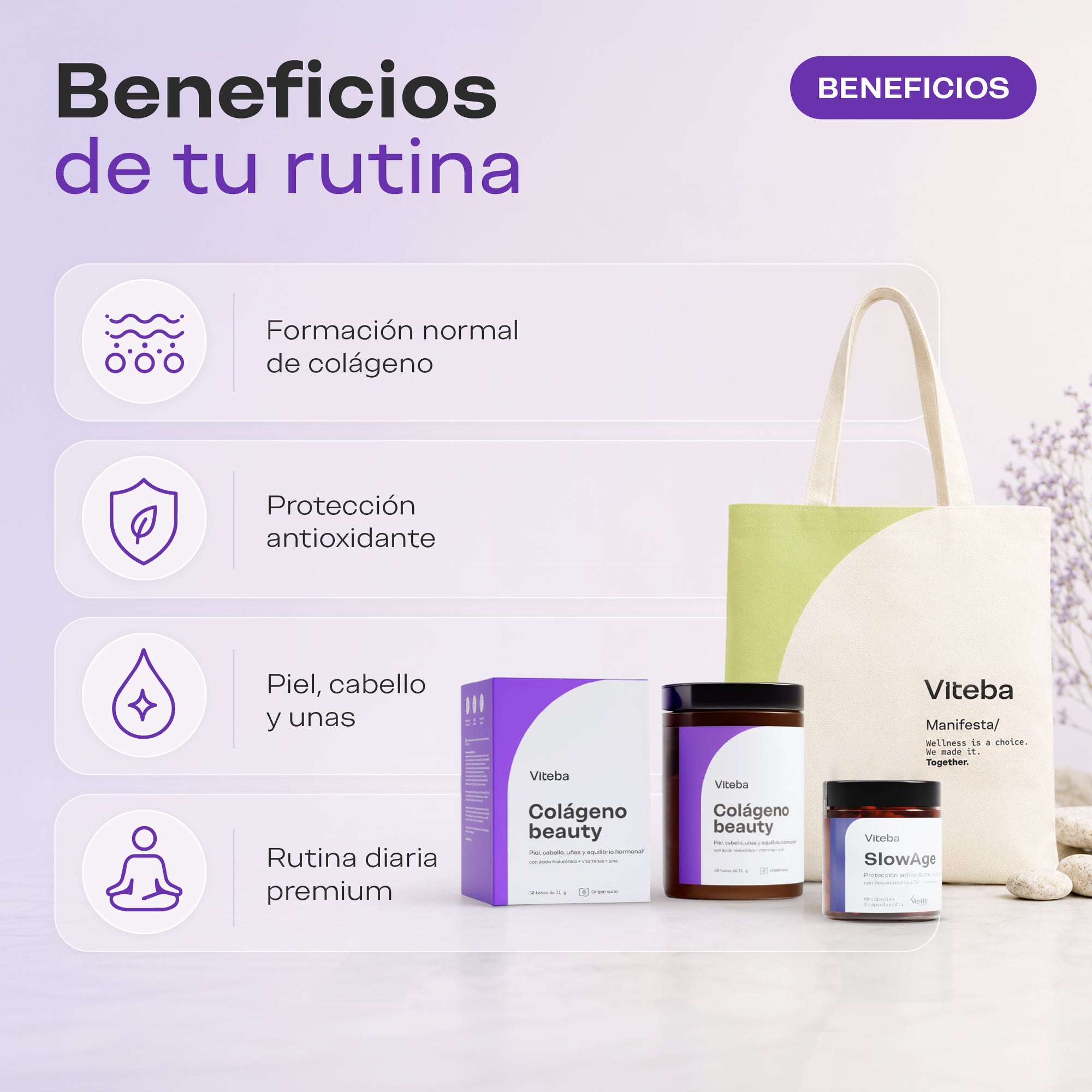 Beneficios de la rutina antiedad Viteba con Colágeno Beauty