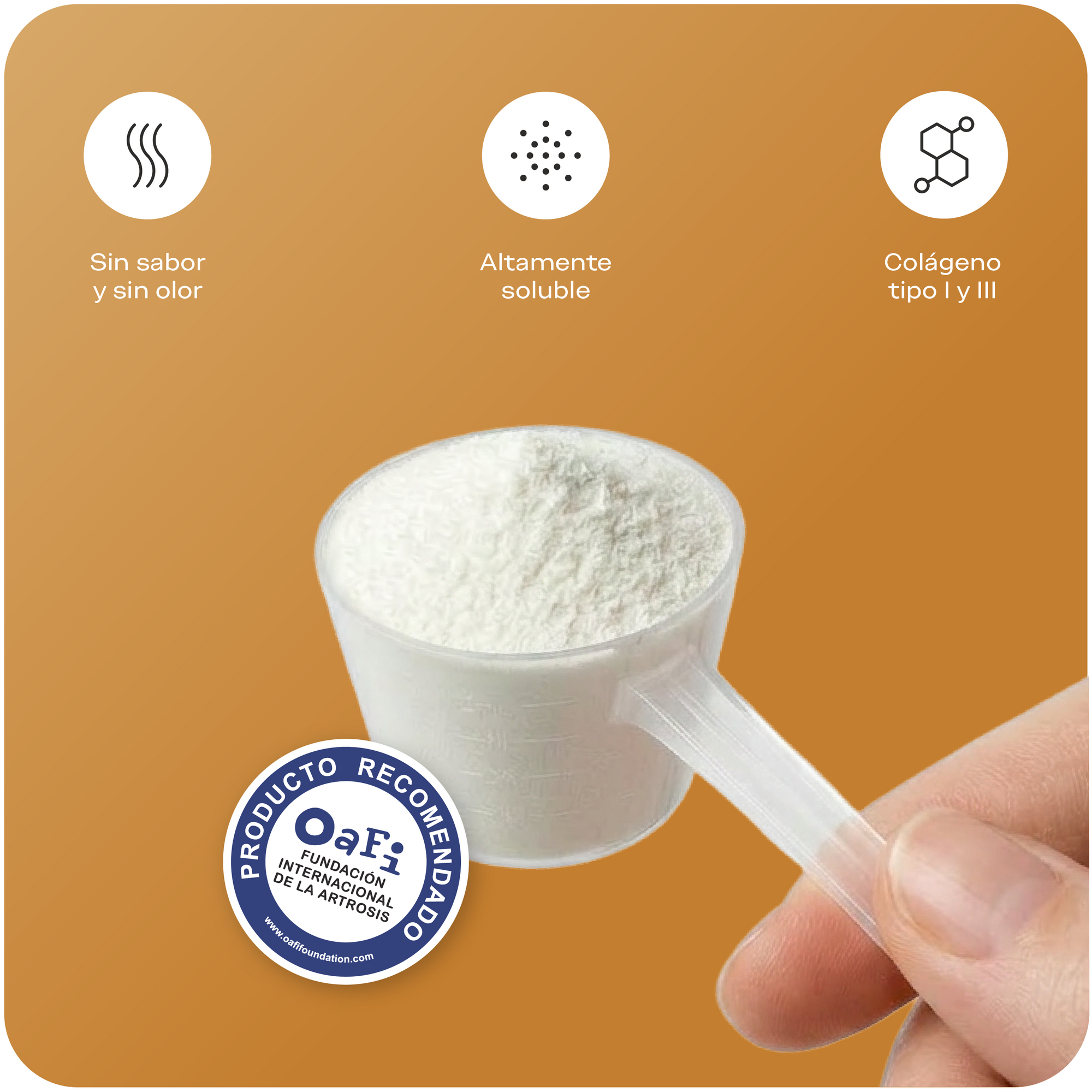 Colágeno con sello OAFI, sin olor ni sabor, altamente soluble, tipo I y III