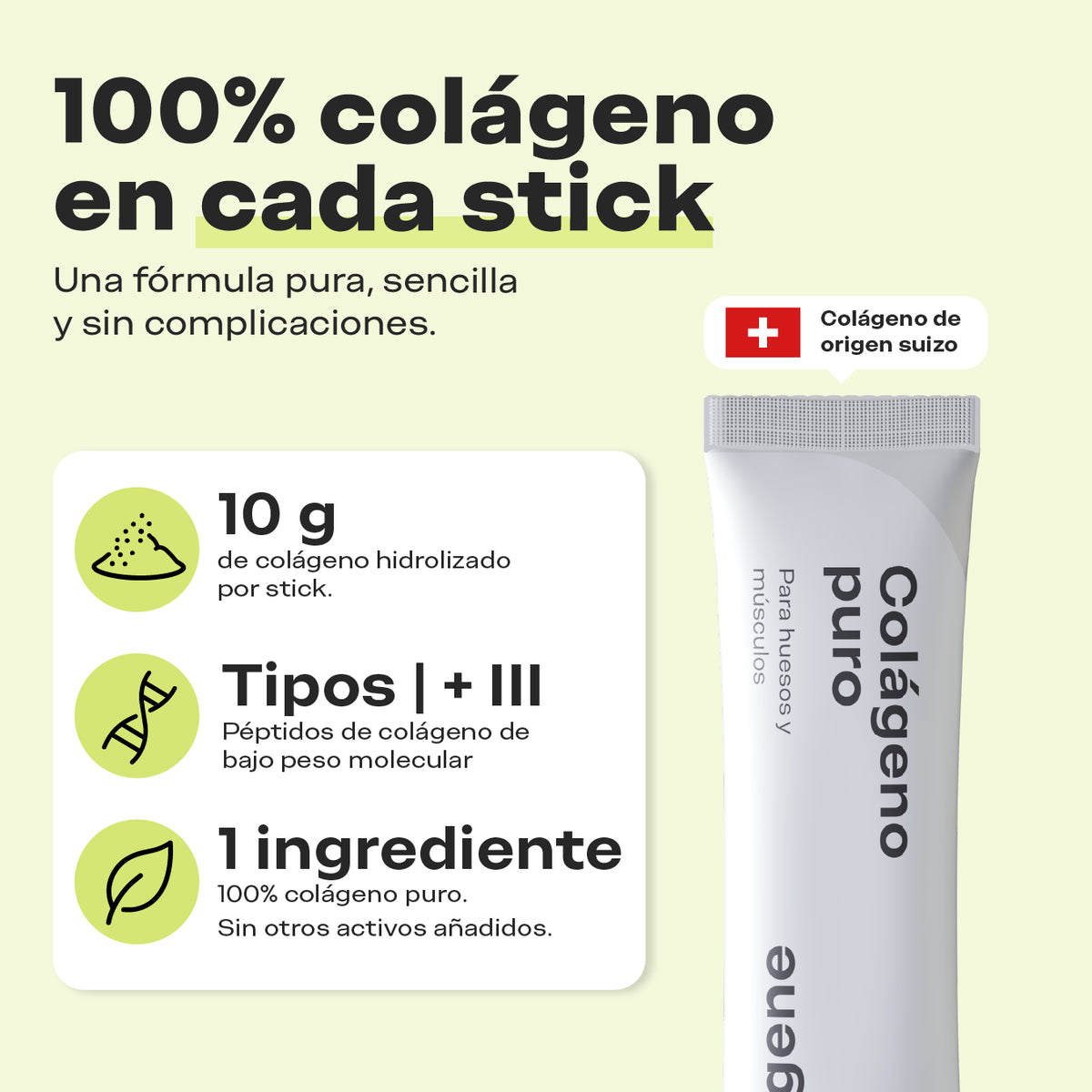 100% colágeno en cada stick Puro 