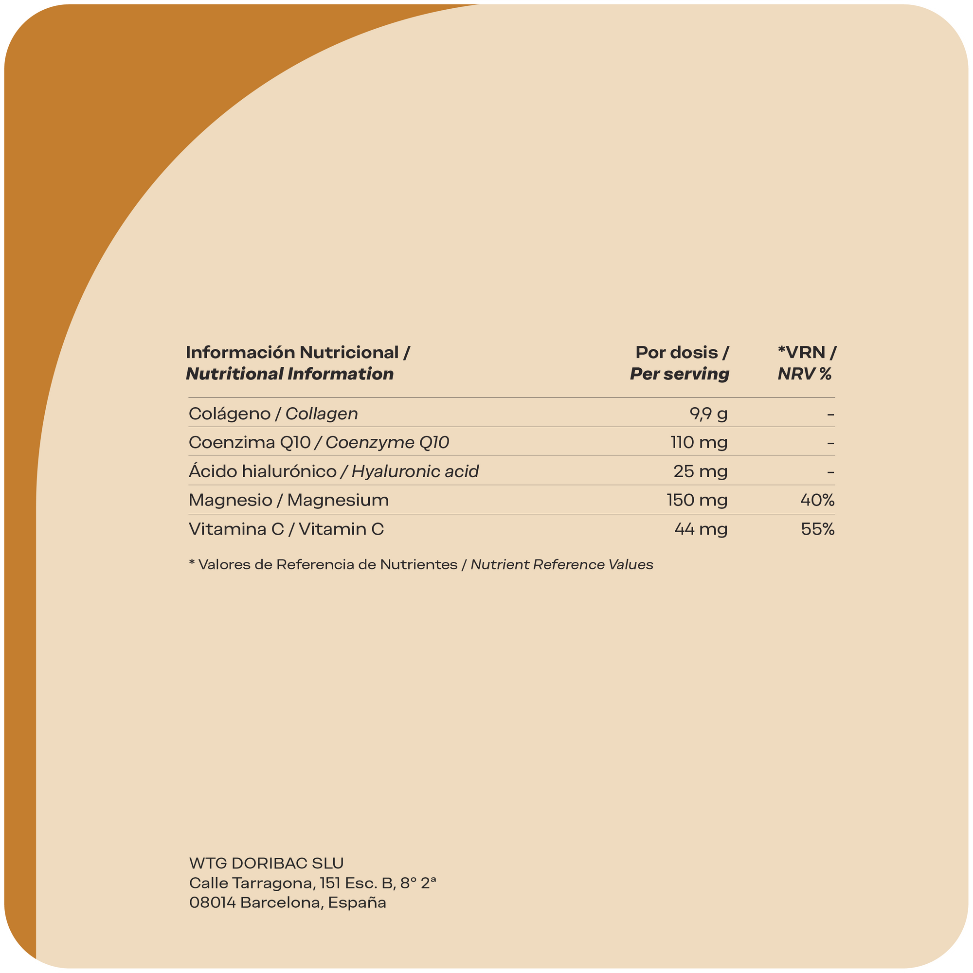 Tabla nutricional Colágeno Essential Viteba