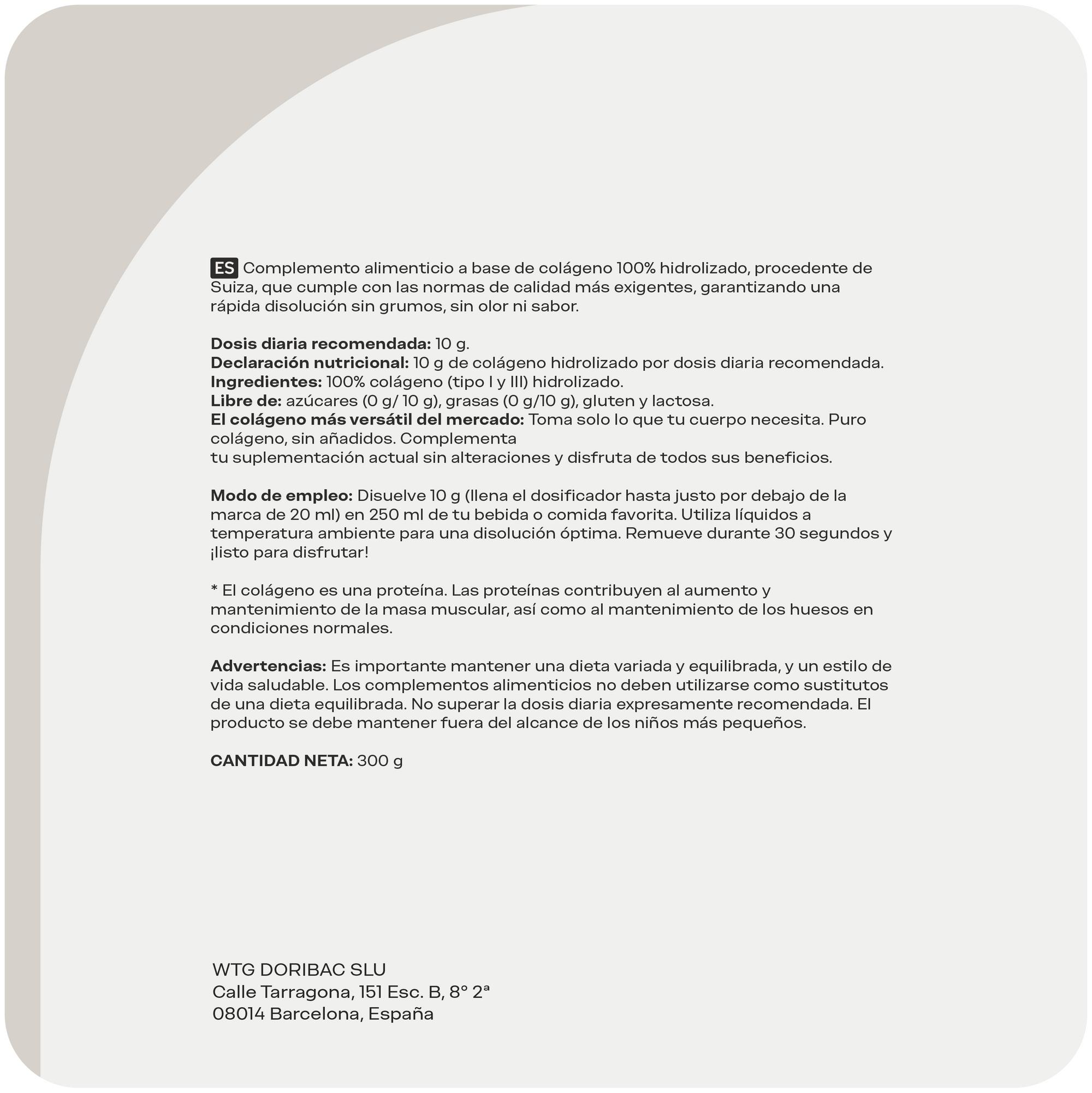 Valor nutricional Colágeno Puro Viteba